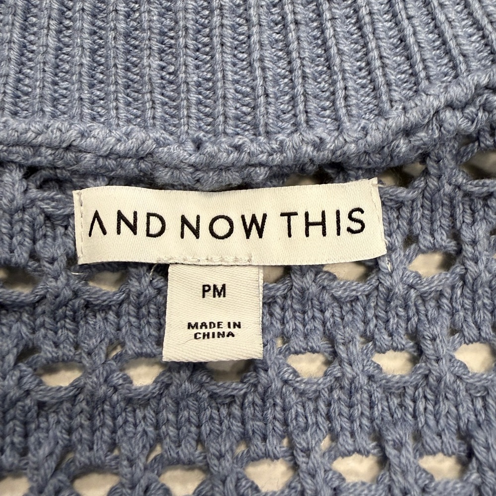 Blue Open Knit Tie Front Cardigan | Cropped Sweater | NWT | PM Petite - Picture 4 of 8